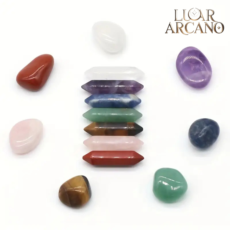 Conjunto de 14 Pedras Energéticas com Colunas Hexagonais | Luar Arcano