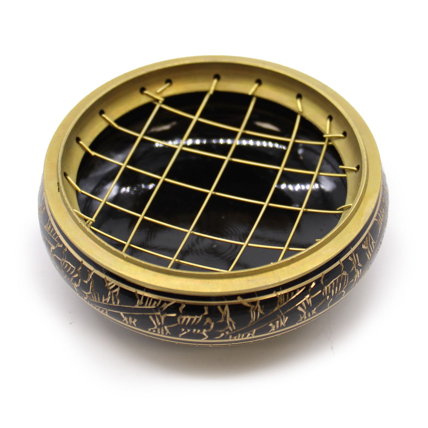 Vaso de incenso em latão esculpido com carvão