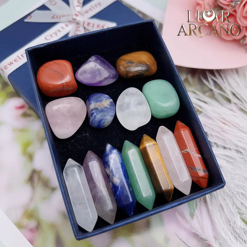 Conjunto de 14 Pedras Energéticas com Colunas Hexagonais | Luar Arcano