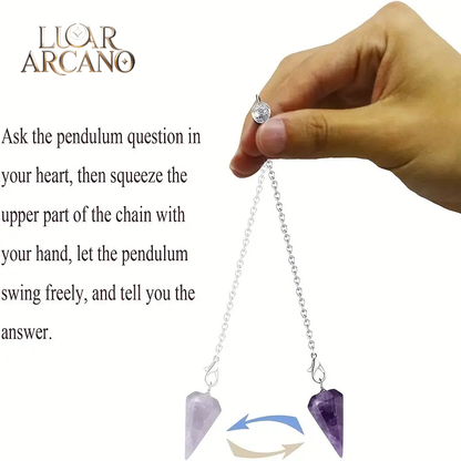 Conjunto de 3 Pêndulos de Cristal Natural para Adivinhação e Radiestesia | Energia, Intuição e Equilíbrio – Luar Arcano