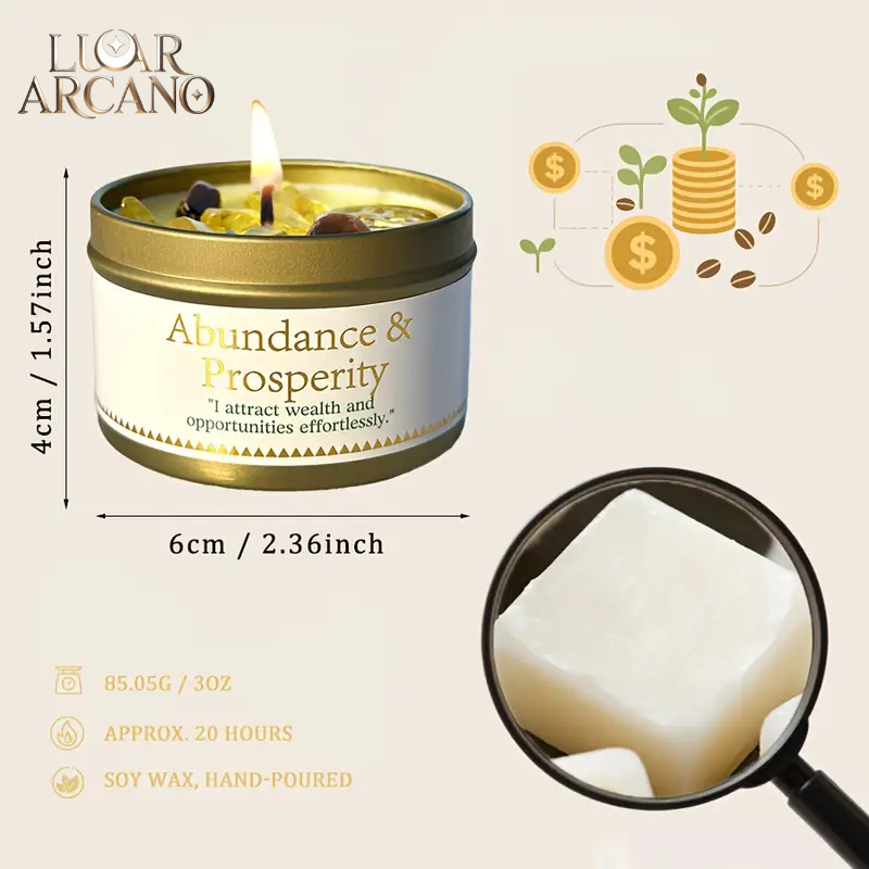 Vela Abundância & Prosperidade – Feita à Mão com Cristais e Intenção | Luar Arcano