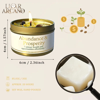 Vela Abundância & Prosperidade – Feita à Mão com Cristais e Intenção | Luar Arcano