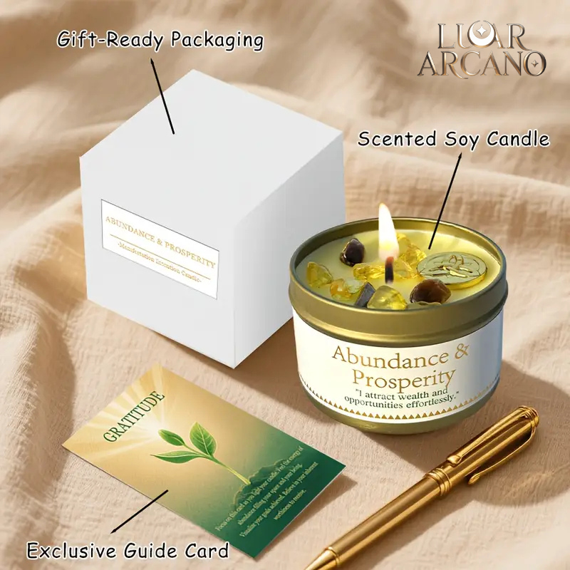 Vela Abundância & Prosperidade – Feita à Mão com Cristais e Intenção | Luar Arcano