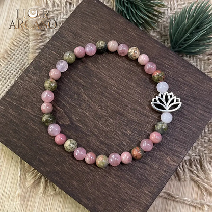 Pulseira Reiki Amor & Prosperidade – Quartzo Rosa, Unakite e Energia de Cura | Luar Arcano