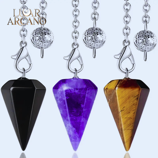 Conjunto de 3 Pêndulos de Cristal Natural para Adivinhação e Radiestesia | Energia, Intuição e Equilíbrio – Luar Arcano